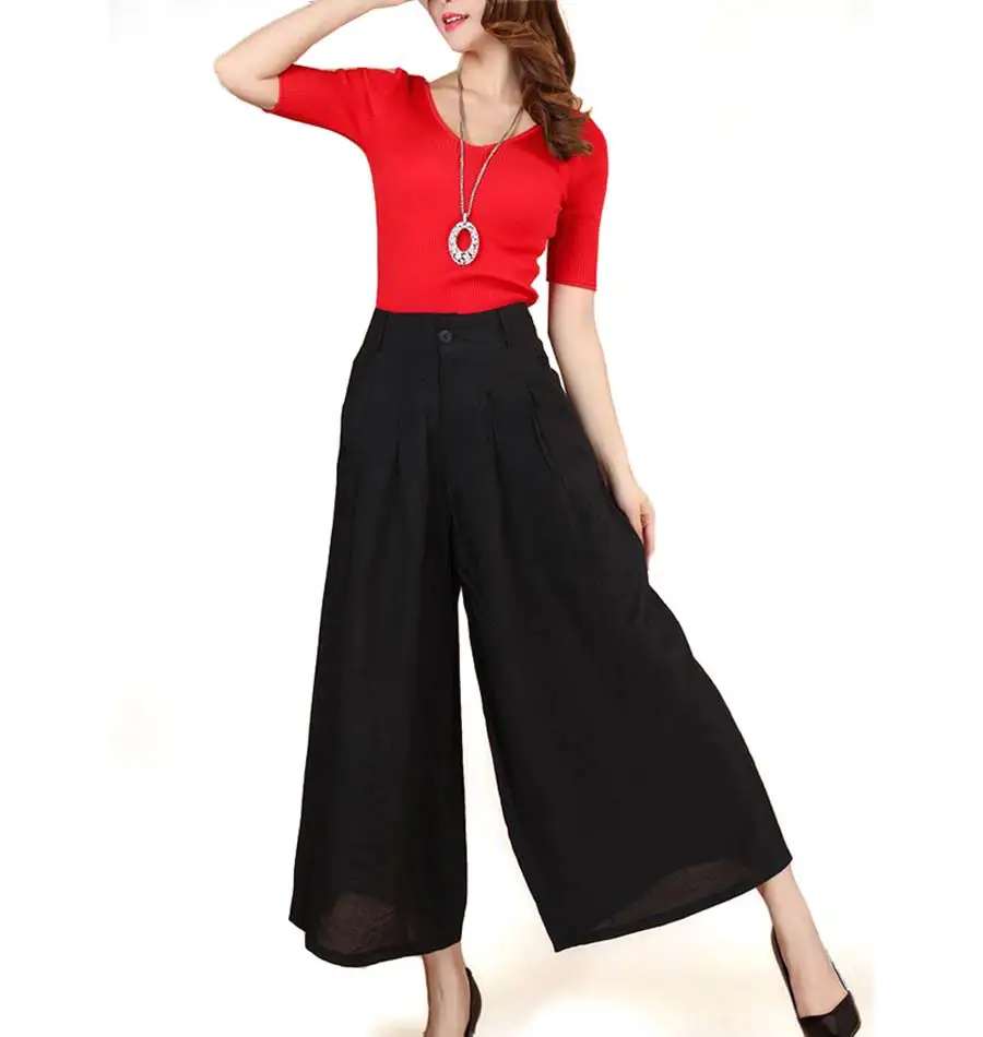 

Plus Size Summer Women Cotton And Linen Casual Pants Solid Loose Wide Leg Pants Female Casual Skirt Trousers Culottes BL1480