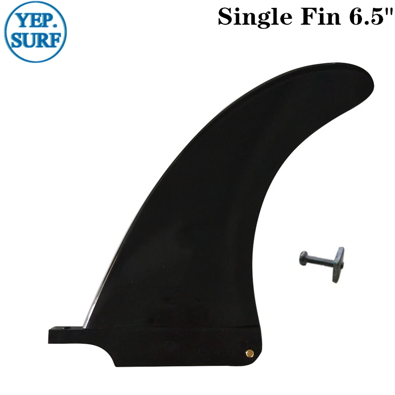 Surfboard Fin with Screw, Black Single Center Fin, Nylon Surf Accessory, 6.5 in, 6.5 in, Paddle Board, 6.5 in