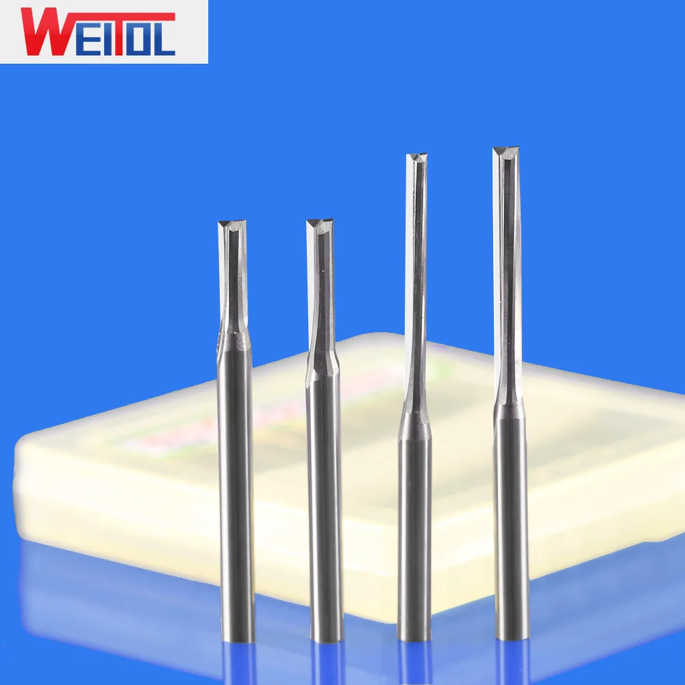 WeiTol-Mèches de toupie droites à double cannelure, outils de coupe CNC, tige de 3.175mm, 2 cannelures, 1 PC