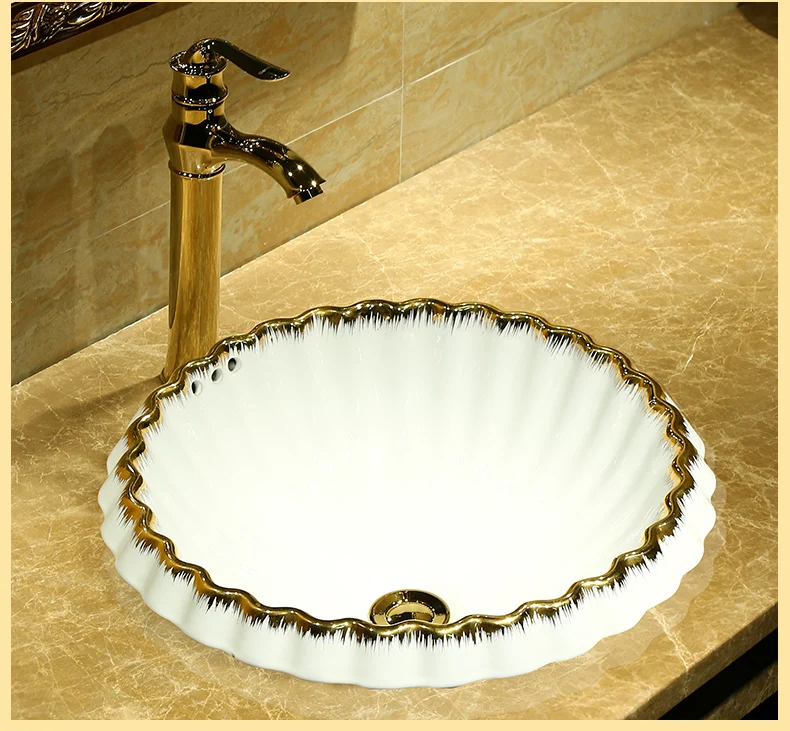 Semi Embedded Artistic Wash Basin Ceramic Coutertop Bathroom basin Sink bowl oval sinks shell shape white