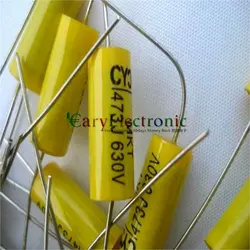 Wholesale and retail long leads yellow Axial Polyester Film Capacitors electronics 0.047uF 630V fr tube amp audio free shipping