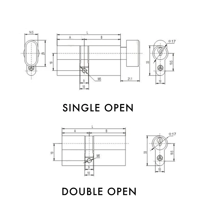 Gold Double Single Open Cylinder Hardware Indoor  80/85/90/95/100/105/110mm Lock Door Cylinder Brass Lock  Extended 3pcs key