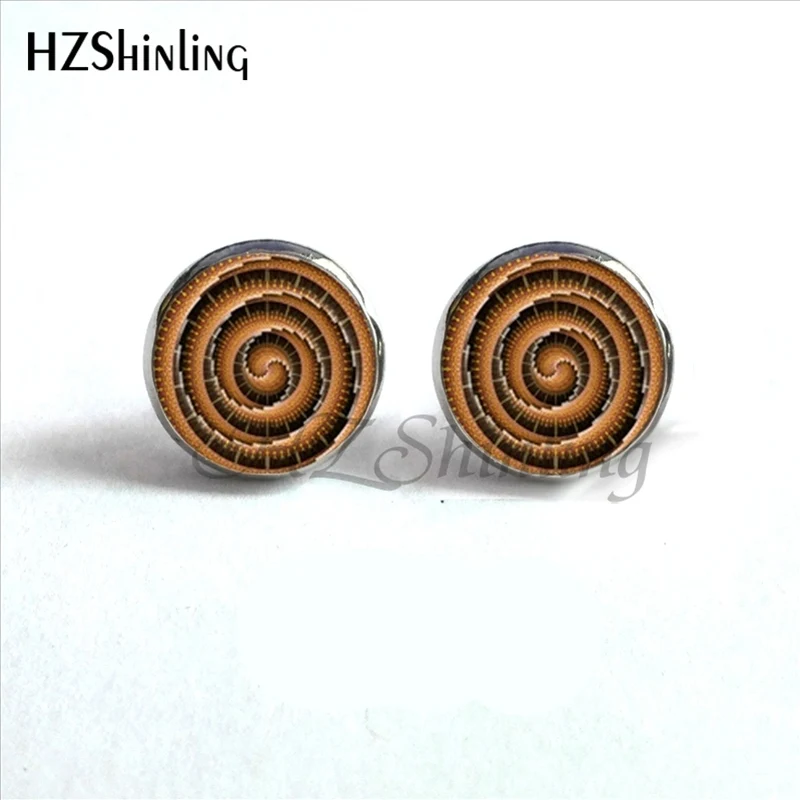 ED-0021 New Amazing Crazy spiral Earrings Handmade Art Photo Glass Dome Crazy spiral Jewelry Stud Earrings Wholesale HZ4