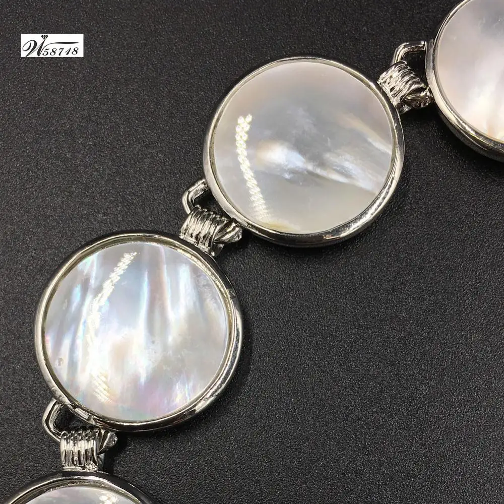 White Mother of pearl Shell Women Men Round Bracelet 7~9”  adjust size FG8697