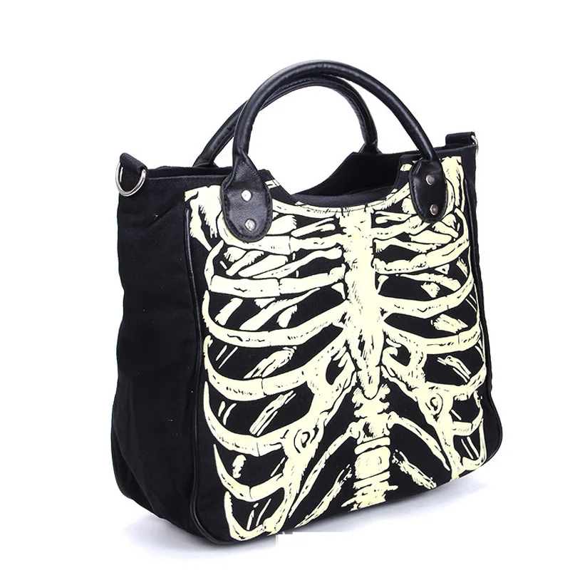 Women Lady Skeleton Bones Bats Skulls Eyeballs Ribcage Gothic Shoulder Bag Handbag Horror Emo