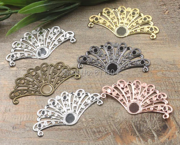 

29x55mm Multi-color Plated Brass Metal Blank Fan shape Filigree Flower Links Wraps Connectors DIY Jewelry Findings Connectors