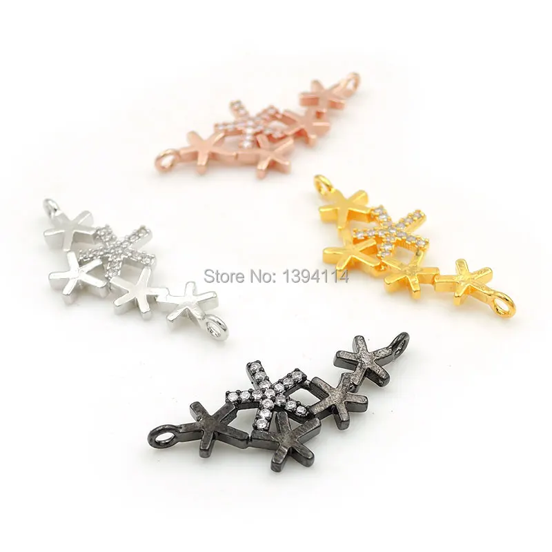 27*11*2mm Micro Pave Clear CZ 5 Stars Combined Connector Fit For Women As DIY Bracelets Accessory