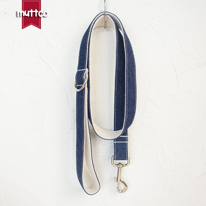 MUTTCO retailing self-design handmade adjustable leashes THE WHIE JEAN mazarine and white dog collars and leashes 5 sizes UDL036