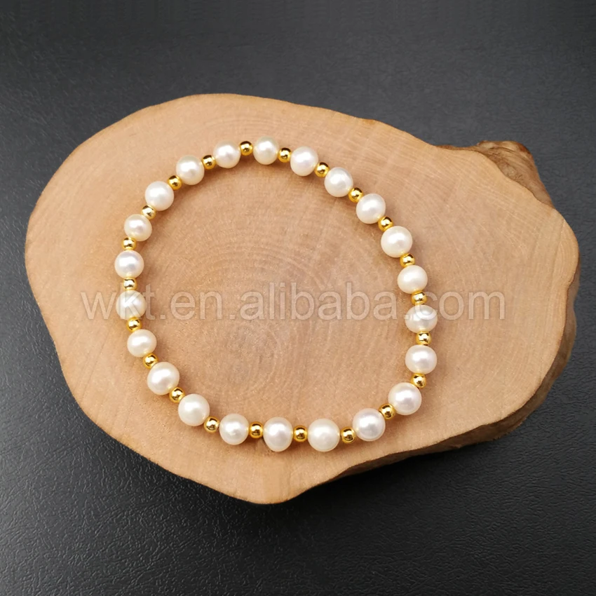 WT-B350 New Arrival Simple Elegant Natural Pearl Beaded Bracelet Resist Tarnishable Gold Electroplated Fashion Jewelry