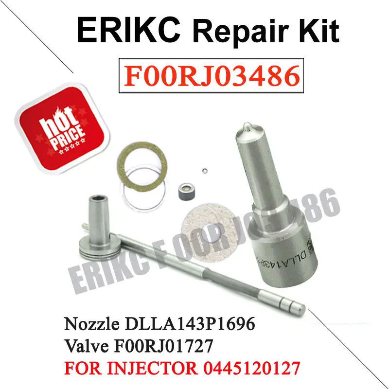 

ERIKC F00RJ03486 ремонтные наборы деталей топливной форсунки Nozzle DLLA143P1696 Valve F00RJ01727 Shim капитальный комплект для WEICHAI 612630090012