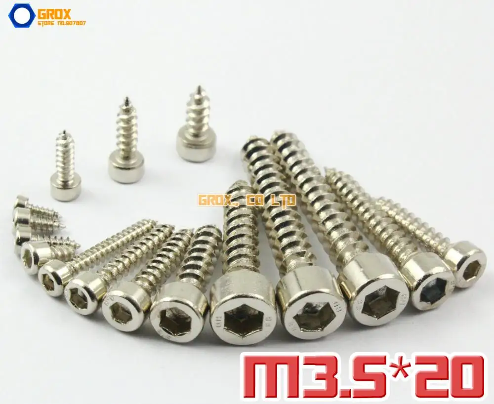 

50 Pieces M3.5 x 20mm 8.8 Grade Alloy Steel Nickel Plated Hexagon Socket Cap Head Self Tapping Screw Model Screw