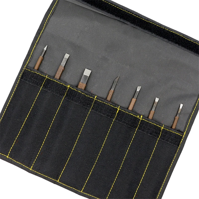 7 Pcs/set Stone Carving Knife Tool Set Manganese Steel Flat&Oblique Knife Woodworking Tools for Carving Enthusiasts