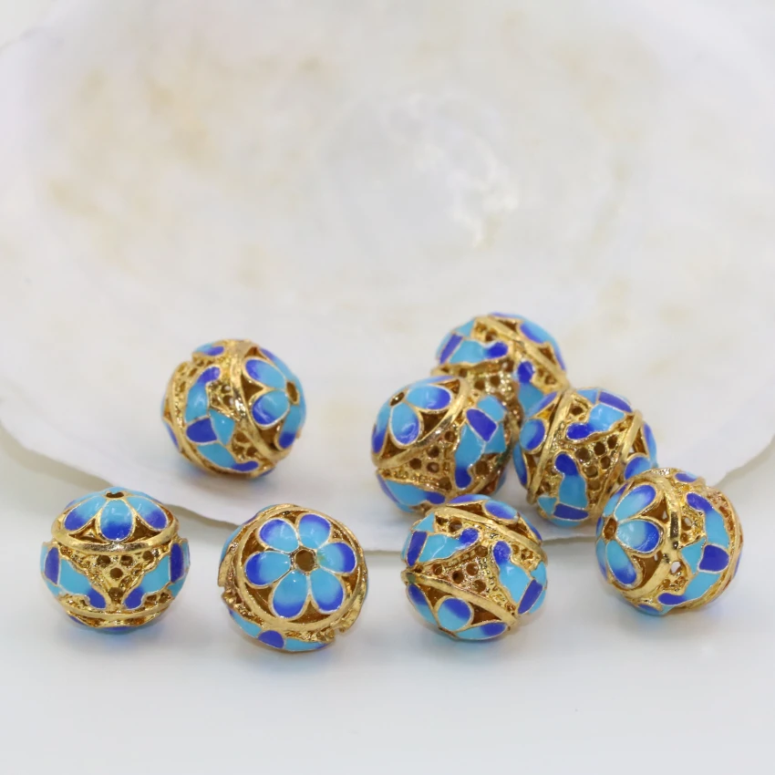 14mm round ball spacers beads gold-color enamel cloisonne accessories 5pcs wholesale price diy elegant jewelry findings B2517