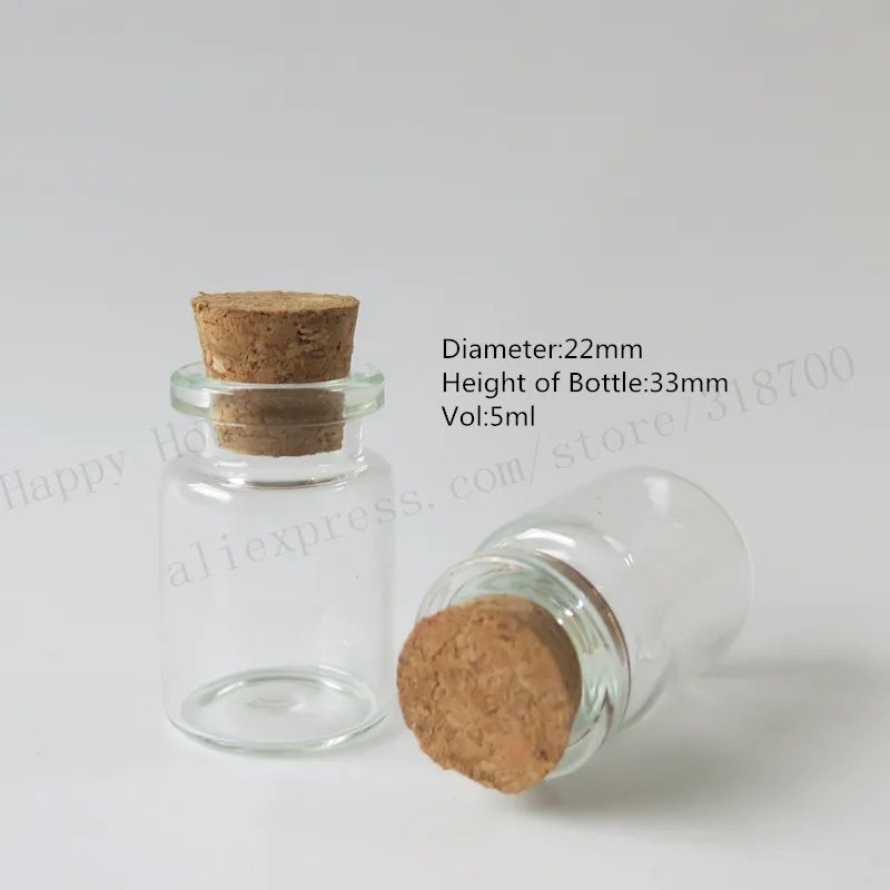 

100pcs 5ml Mini Clear Glass Bottle with Stopper Wishing Bottles Vial Food Storage Container Jar Cork Lid