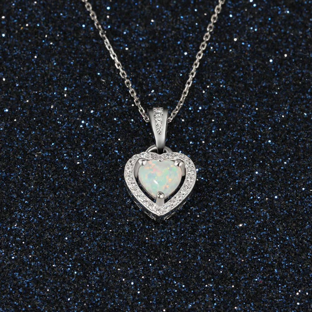 

New Fine Jewelry 925 Sterling Silver Trendy Heart Opal Pendant Necklaces For Women Luxury Engagement Wedding Jewelry