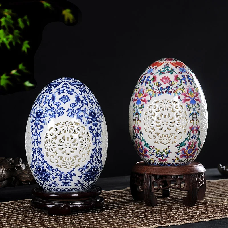 Jingdezhen porcelain vase decorative ornaments hollowed out lucky eggs handicrafts furnishings living room accessories gifts