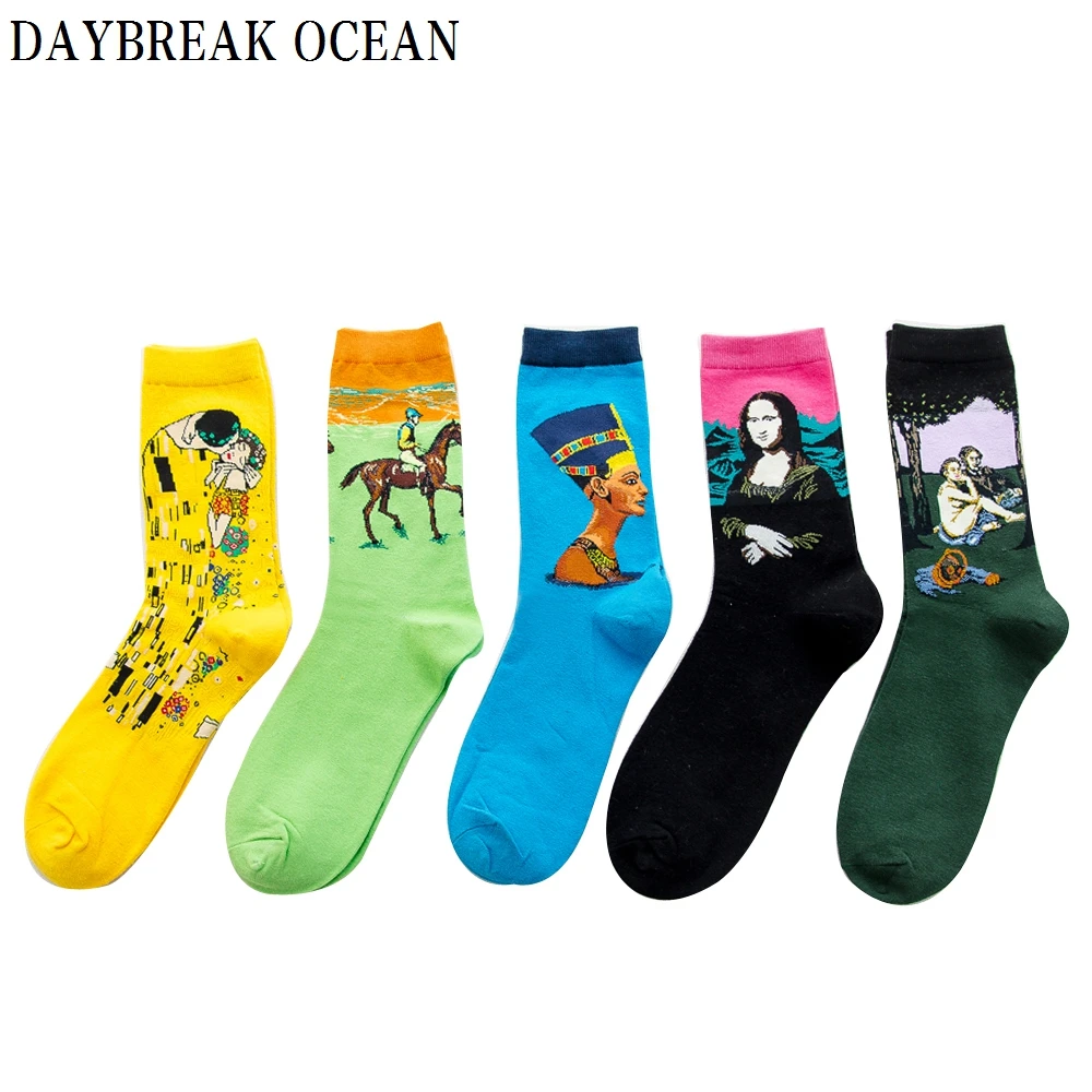 5 Pairs männer Bunte Multi Stil Gekämmte Baumwolle Socken Mode Casual Glücklich Lustig Lange Socken Frühling Herbst Crew Männer der Socken