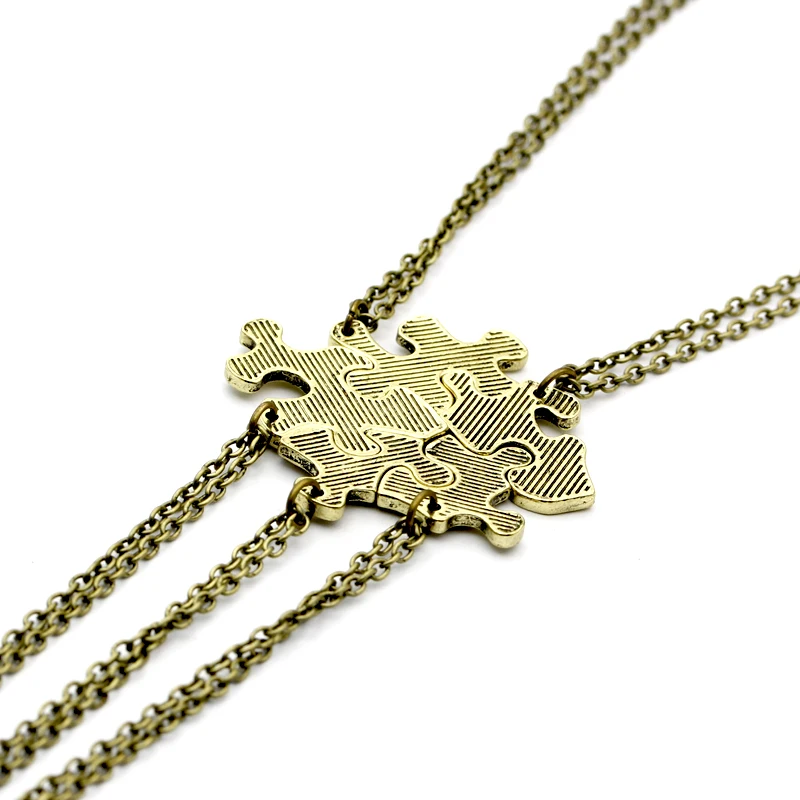 5 pcs/set Vintage Interlocking Jigsaw Puzzle BFF Necklaces Best Friends Forever Pendant & Necklace Retro Link Chain Jewelry