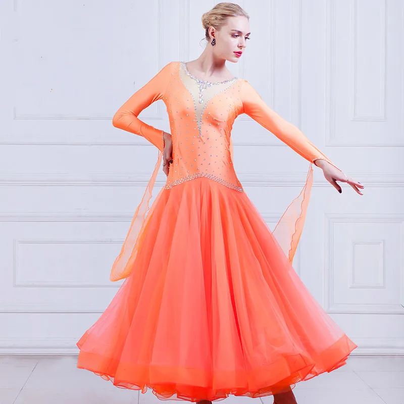 

Modern Dance dress pendant cuff long sleeve one piece dress Pattern Ballroom Dancing Dress