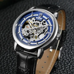 Fashion Winner Top Brand Black Golden Retro Luminous Hands Casual Display Mens Mechanical Skeleton Wrist Watches Luxury Clock