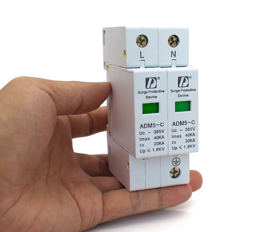 Hot selling 2P+N 110V 220V 380V 20-40KA AC Din Rail SPD Low Voltage Surge Protector