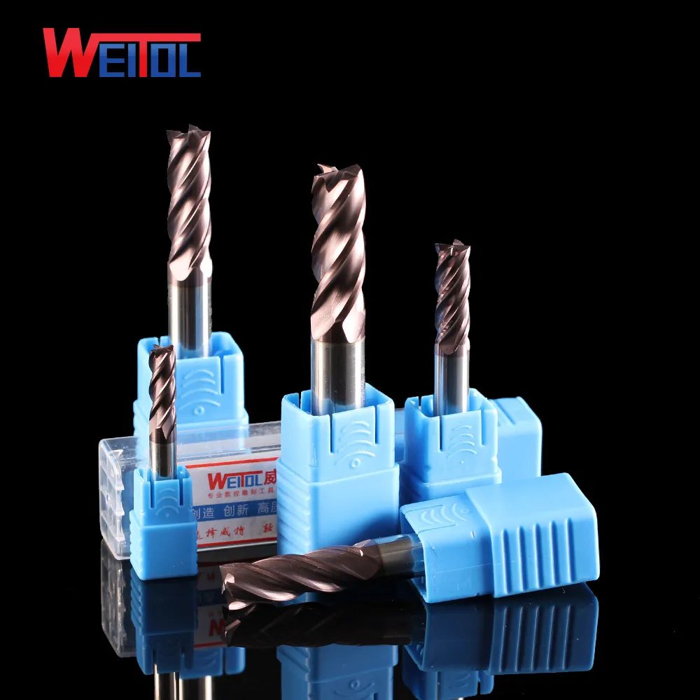 

Weitol 1pcs HRC55 Bronze coating tungsten carbide four flutes flat bottom end milling cutter metal engraving tools