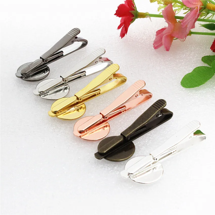 Onebeading Copper 16mm 18mm 20mm Round Cabochon High Quality Necktie Tie Bar Mens Clamp Clip Blank Base Tray Men Accessories 5pc