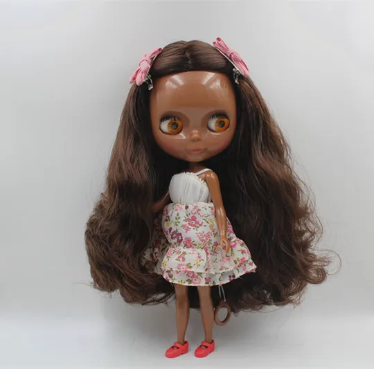 

Blygirl doll Nude doll brown curly hair dark black skin Blyth doll 7 joint body DIY doll can replace multi-body new skin