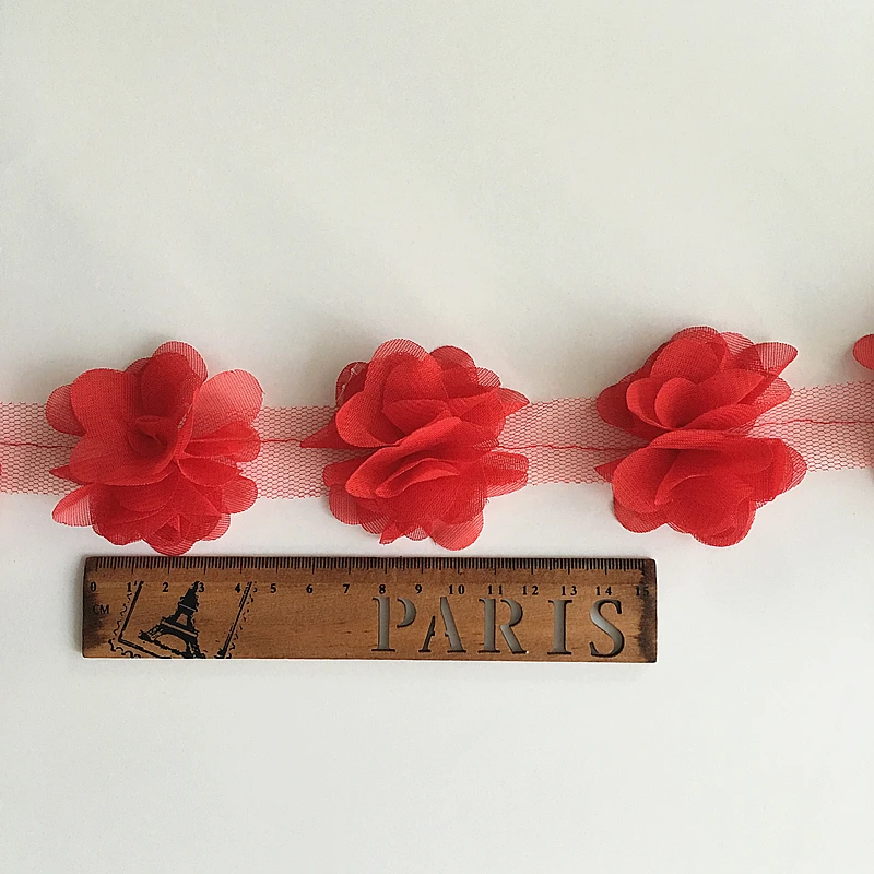 10 Yard 33 Farben 3D Chiffonblumen DIY 5cm Breite Spitzenborte 24 Blumen Spitzenband Dekoration Kleidungszubehör XF08 – Detail 12