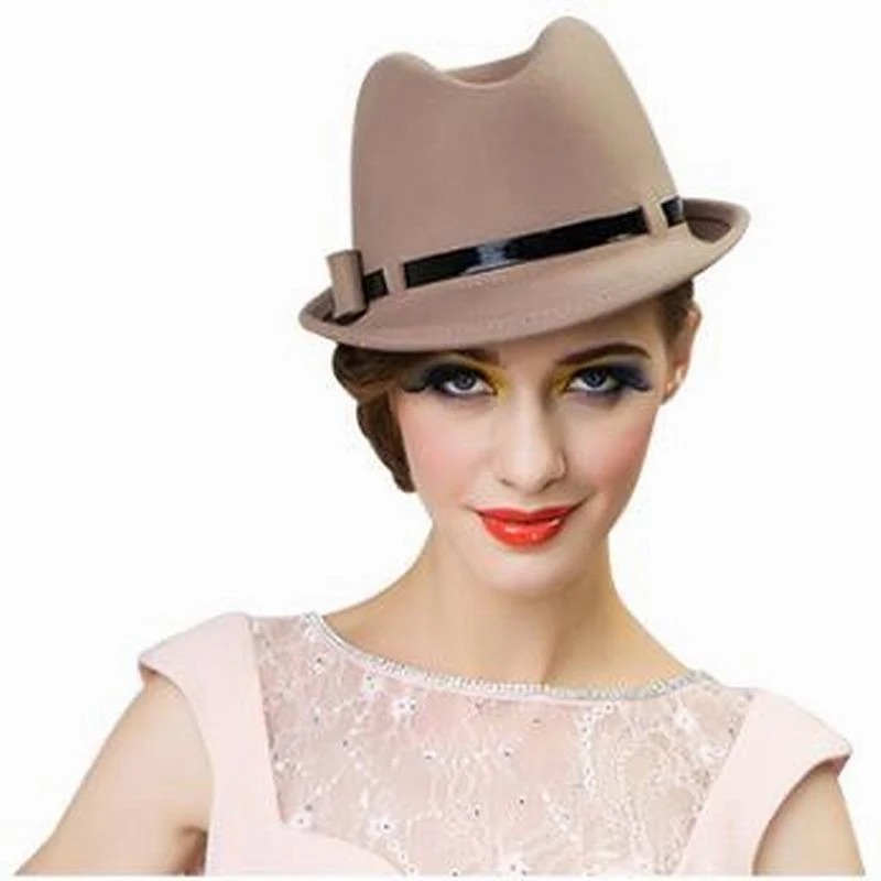 

Wool Wide Brim Floppy Felt Trilby Bowknot Fedora Hat For Elegant Womem Ladies Winter Auturmn Cashmere Gangster Church Hat