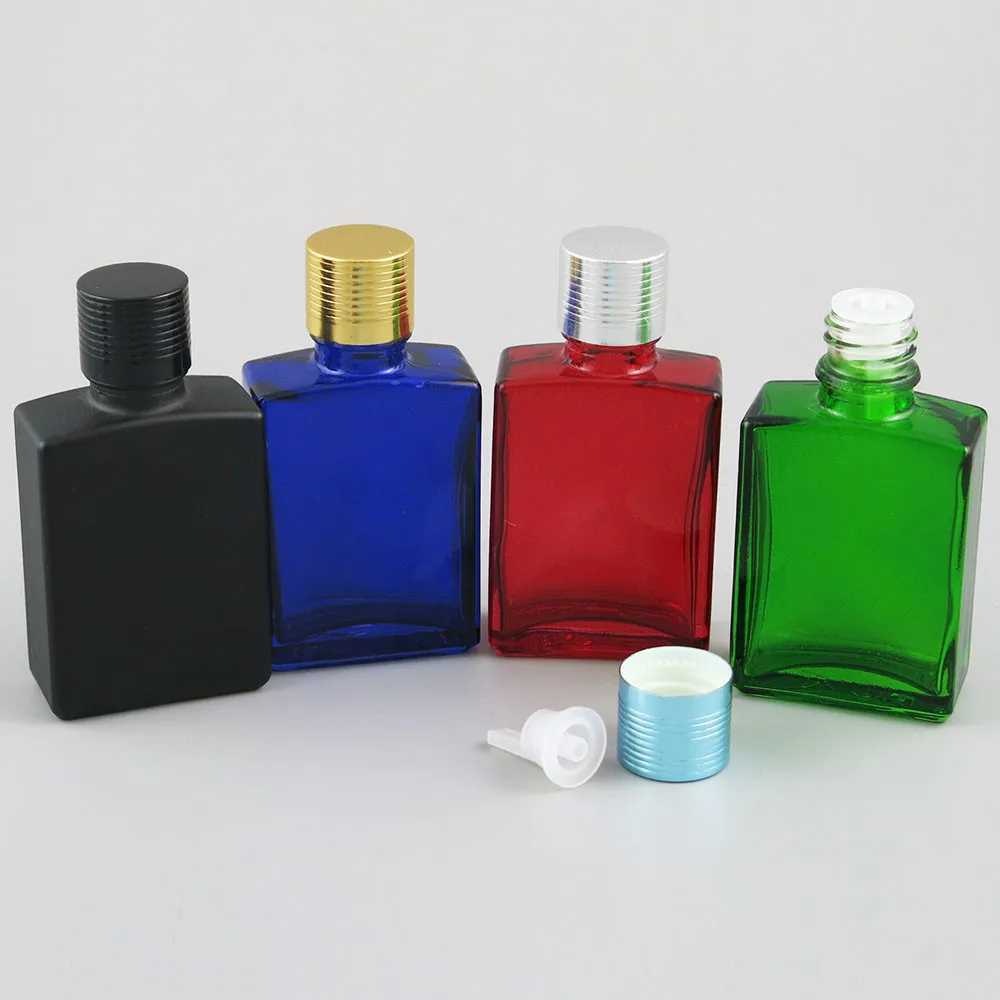 Emmpty 1oz  Square Flat Black white clear red blue green Glass Bottle With Aluminium Bottle 30ML Cream Cosmetic Containers