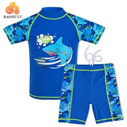 BAOHULU Navy Boys Swimwear Children Swimsuit Cartoon Shark Pattern UPF50+ Bathing Suits for Kids Lycra Summer Swimming Wear