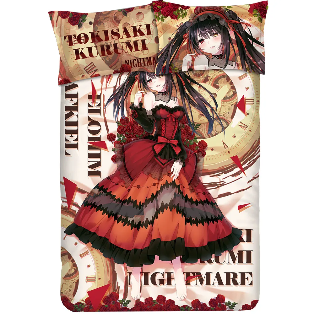 Anime JK DATE A LIVE Tokisaki Kurumi Nightmare Cosplay Cartoon Bedding Comforter Sets Bed Flat Sheet Duvet Cover Pillowcase