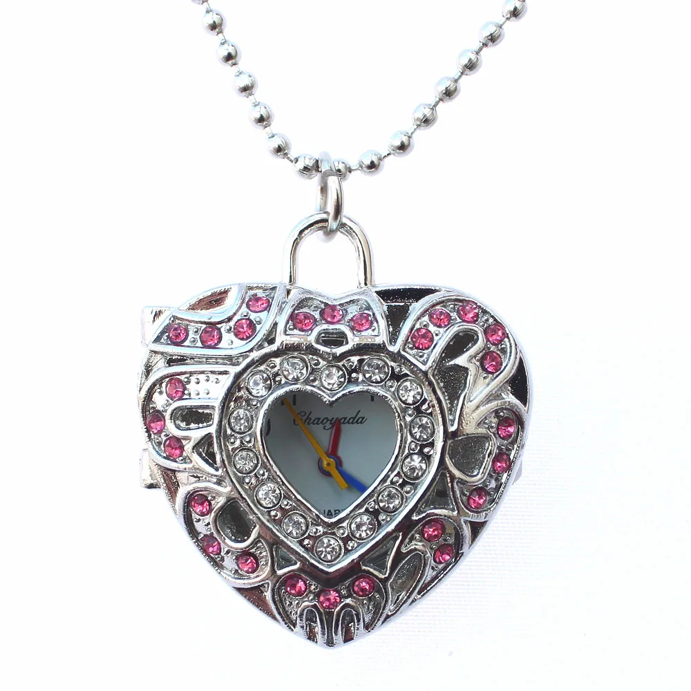 

Fashion Pink Hollow Quartz Heart Shaped Pocket Watch Necklace Pendant Chain Clock Women Gift High Quality Blue Heart Watches