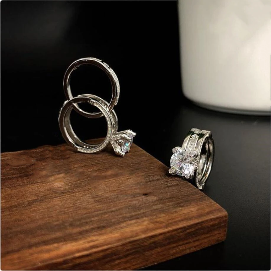 Gorgeous Ring Multilayer Real 925 Sterling Silver with Zircon Brilliant Cut Protective Rhodium plating for women girl wedding