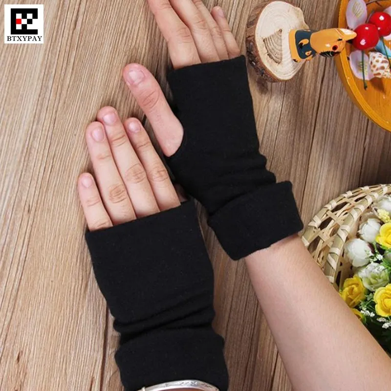 Winter Warm Boy&Girl Pure Cotton Fabric Fingerless Gloves,Stretch Men&Women Half Finger Gloves Extended Sleeve Cuff Mittens