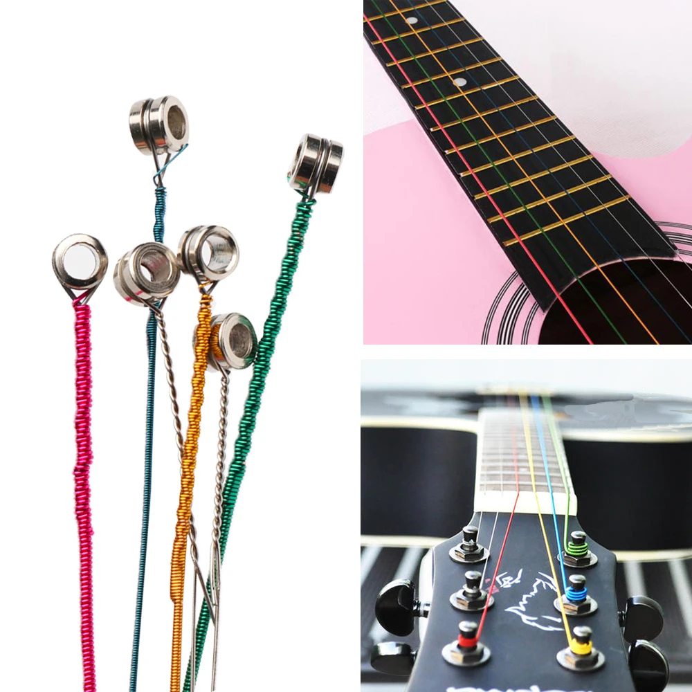 1 Set 6PCS Strings Universal Steel Core E-A Colorful Acoustic Guitar Strings Musical Instrument Guitar Parts Accessories