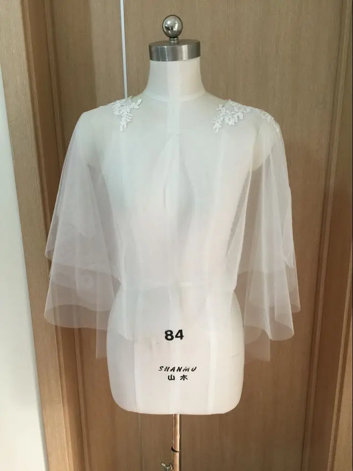 Manteau en dentelle de tulle ivoire blanc pour patients, châle de mariée, enveloppements de fête de mariage, châles haussements d'épaules, demoiselle d'honneur boule Everak