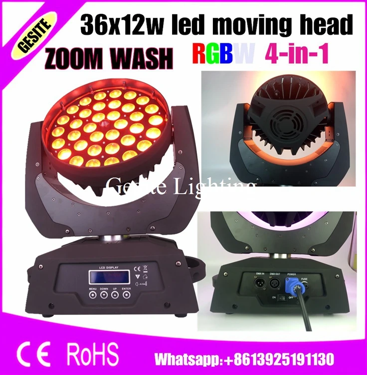 

2pcs/lot 36X10W RGBW Led Moving Head Light No Zoom Wash 4in1 Color Wash Tianxin LED DMX 15 Channels No Zoom Function 380W