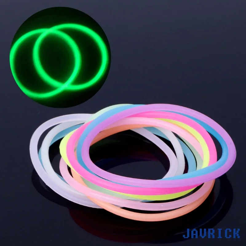 JAVRICK 10PCS Night Luminous Bracelets Wristband Gummy Silicone DIY Rubber Hairbands