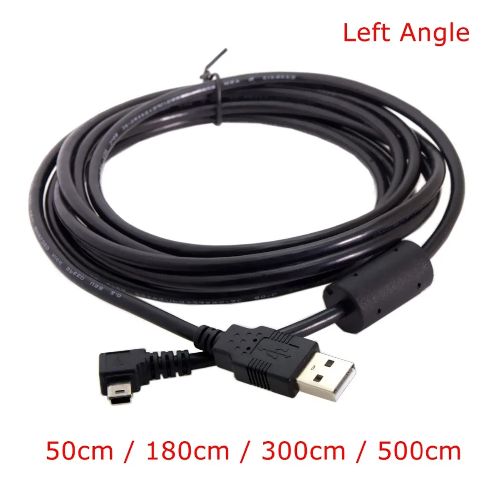 Cable USB 2,0 macho a Mini USB, Cable de 90 grados, 0,5 m, 1,8 m, 3m, 5m, 50cm, 180cm, para cámara, MP4 y tableta