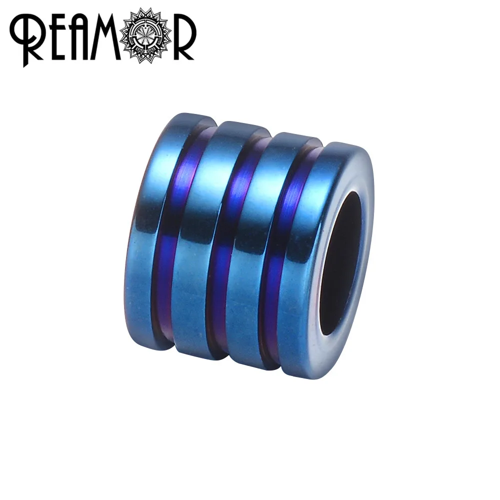 REAMOR 10pcs 316L Stainless steel 6mm Big Hole Blue Black Stripe Spacer Beads Charms For Jewelry Making DIY Bracelet Metal Beads
