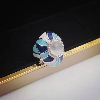 Ajojewel 大蛋白石女士戒指,藍色琺瑯雞尾酒戒指,鑲嵌大寶石 10 最佳銷售 藍色蛋白石戒指 - №7