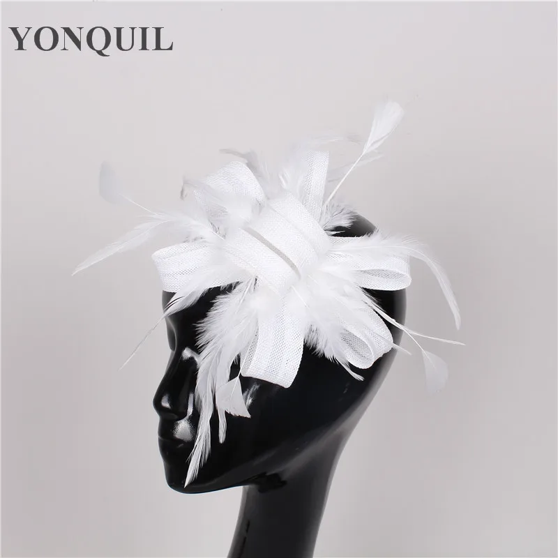 Chapeau Cocktail Sinamay Rose Clair Avec Fleur Et Plumes - Fascinator Pour Mariage/courses