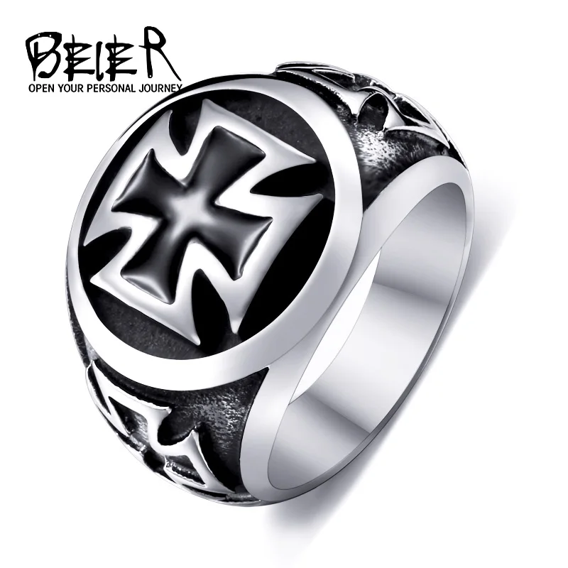 Beier New Store 316L Stainless Steel High Quality Cool Fashion Iron Cross Ring Man Black Oil Painting Jewelry LLBR8-073R