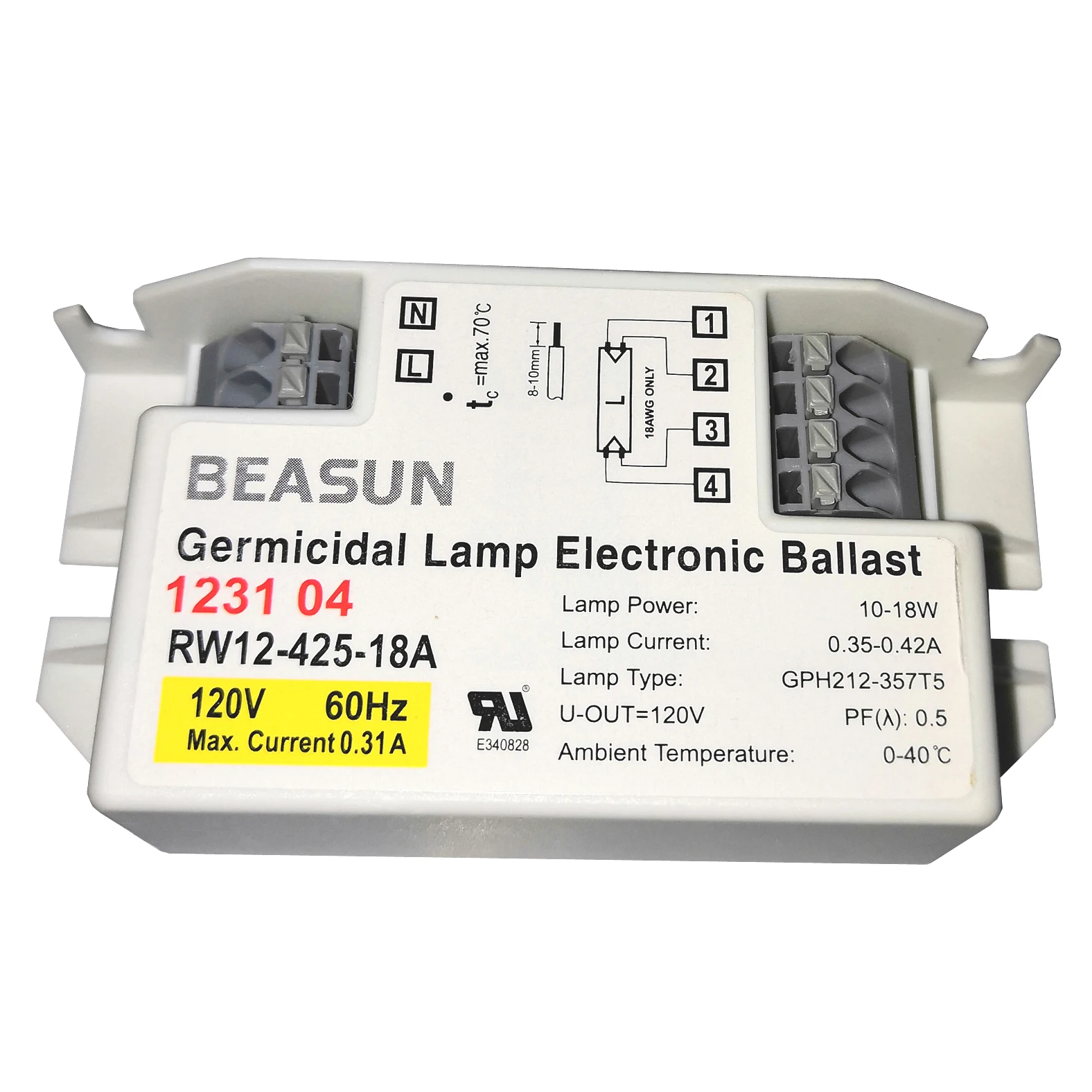 

US Germicidal Lamp Electronic Ballast 120V 18W for Lamp GPH287-357T5 TUV16W 50000h Working Time RW12-425-18A UL Certificate