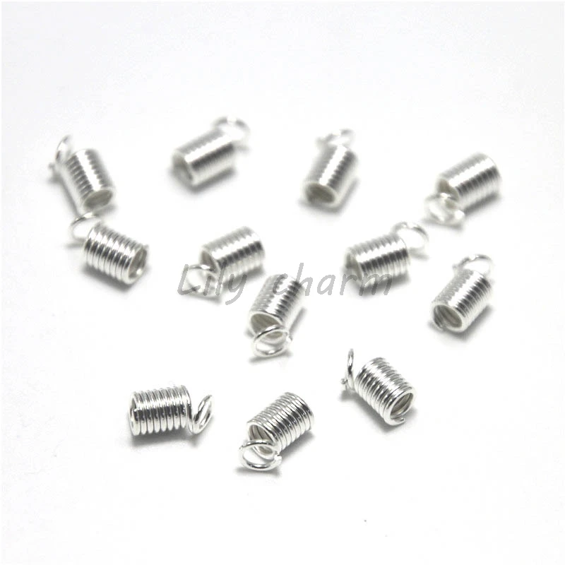 150pcs/lot Spring Fastener Antique silver Iron Ribbon Crimp End Caps Fastener Spring Clasp spring buckle 4mm 4.2mm 4.5mm