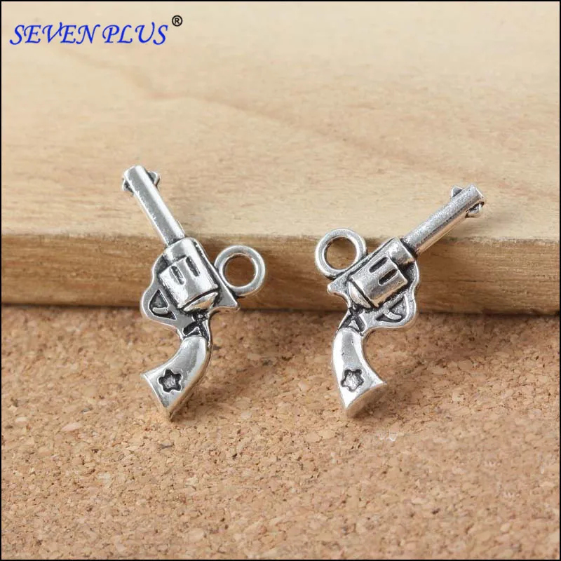 High Quality 20 Pieces/Lot 11mm*21mm Antique Silver Plated Diy Jewelry Making Weapon Pendant Pistol Gun Charm