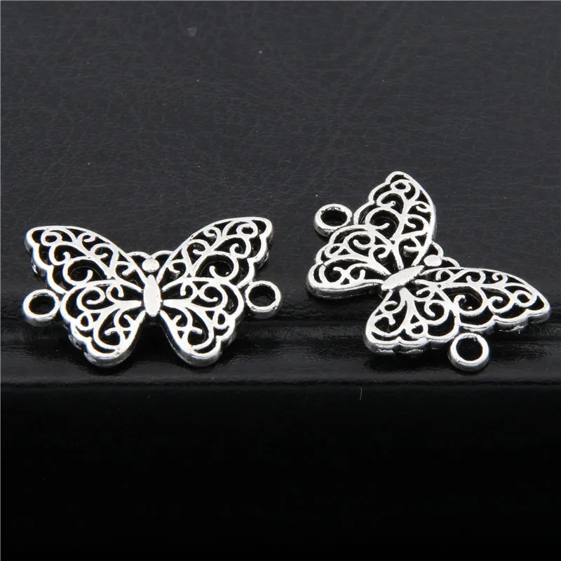 50pcs Tibetan Silver Color Butterfly Connector Charms Pendants Bracelet Necklace Jewelry Making Accessories DIY A2706