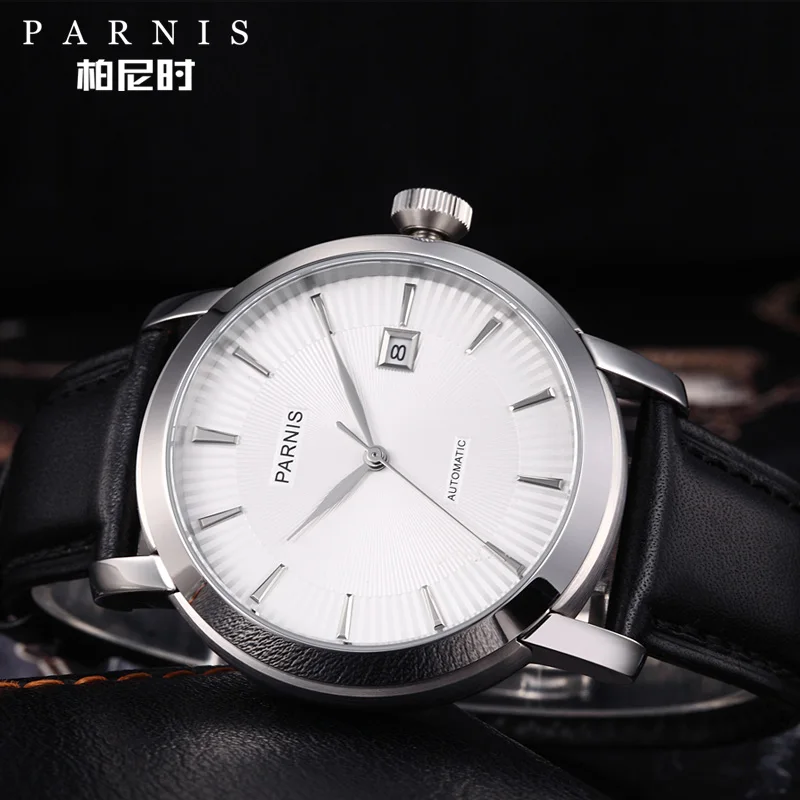 Fashion Parnis 41mm Men\'s Watch Relojes Dress Brand Mechanical Watches 21 Jewels Sapphire Leather Automatic Men Wristwatch 2023